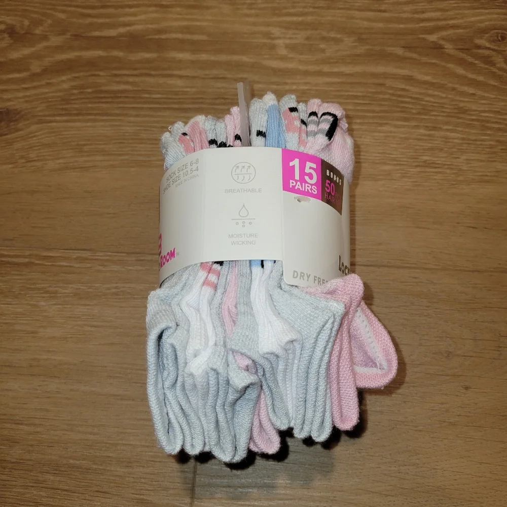 Locker Room Cushion 15 Pairs Girls Ankle Dry Fresh Socks Multi Colors New